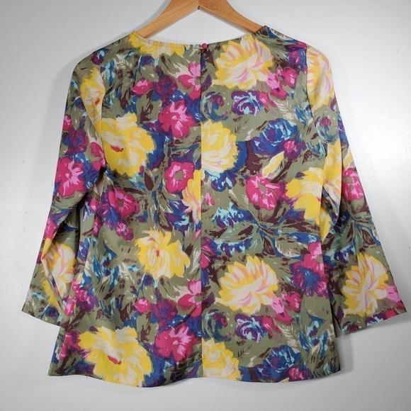 J. Crew Scoopneck Floral Print 3/4 Sleeve Blouse Pink Yellow Size XS - Picture 4 of 9